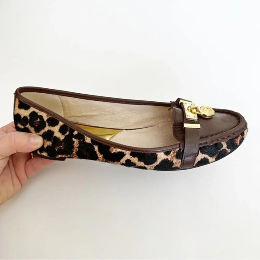 MICHAEL Michael Kors Size 7 Leopard Calf Hair Leather Loafers Logo Hardware MK - Picture 10 of 11